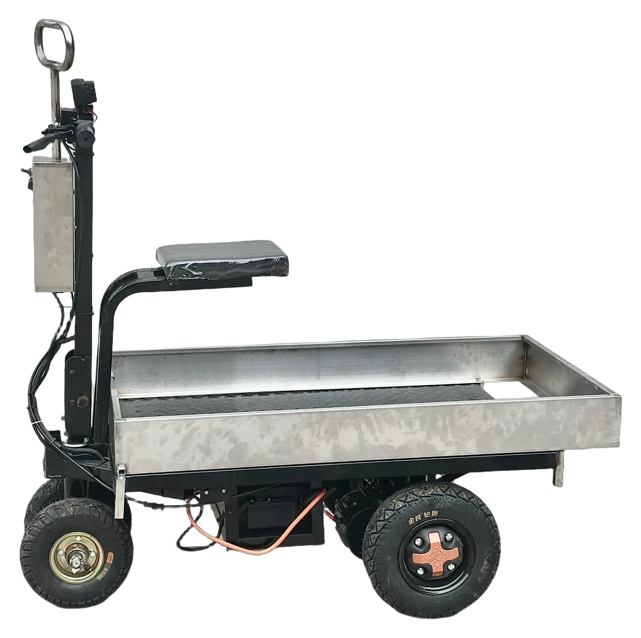 Shennong Steed II three-wheel orchard utility vehicle, full side view with seat fitted