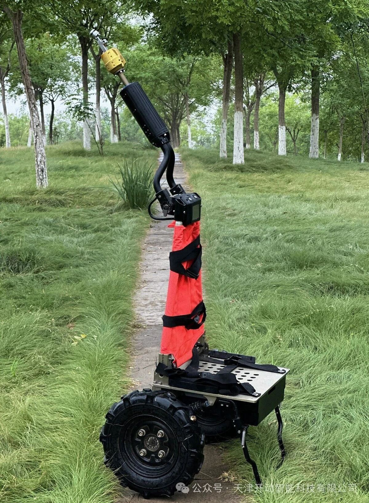 Rider all-terrain intelligent carrier, full side view on a field path